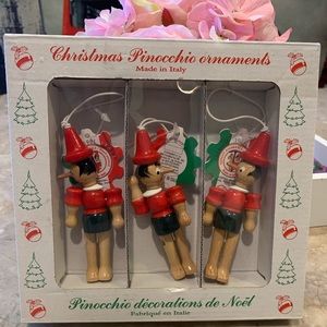 New Set of 3Wooden Pinocchio Ornaments Original 4”Handcrafted Made in Italy